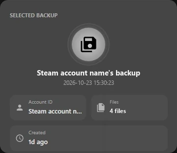 Manage Backups: Selected backup