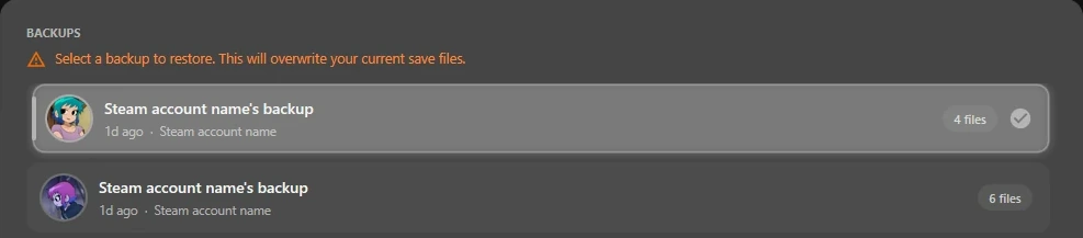 Restore Backup: Backups