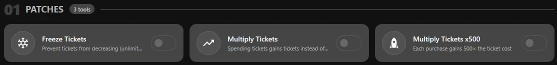 Tickets Menu: Patches