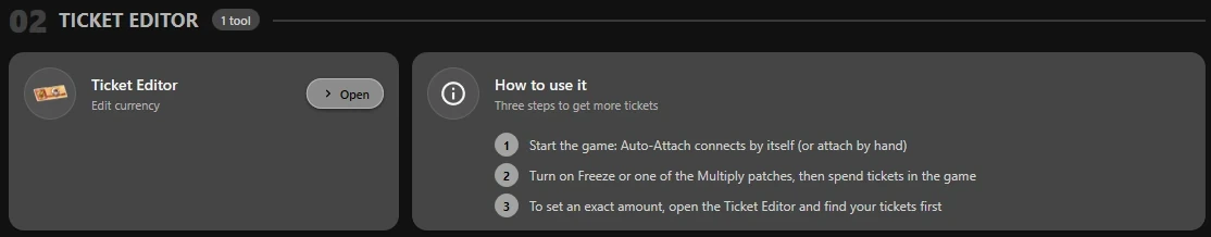 Tickets Menu: Ticket Editor